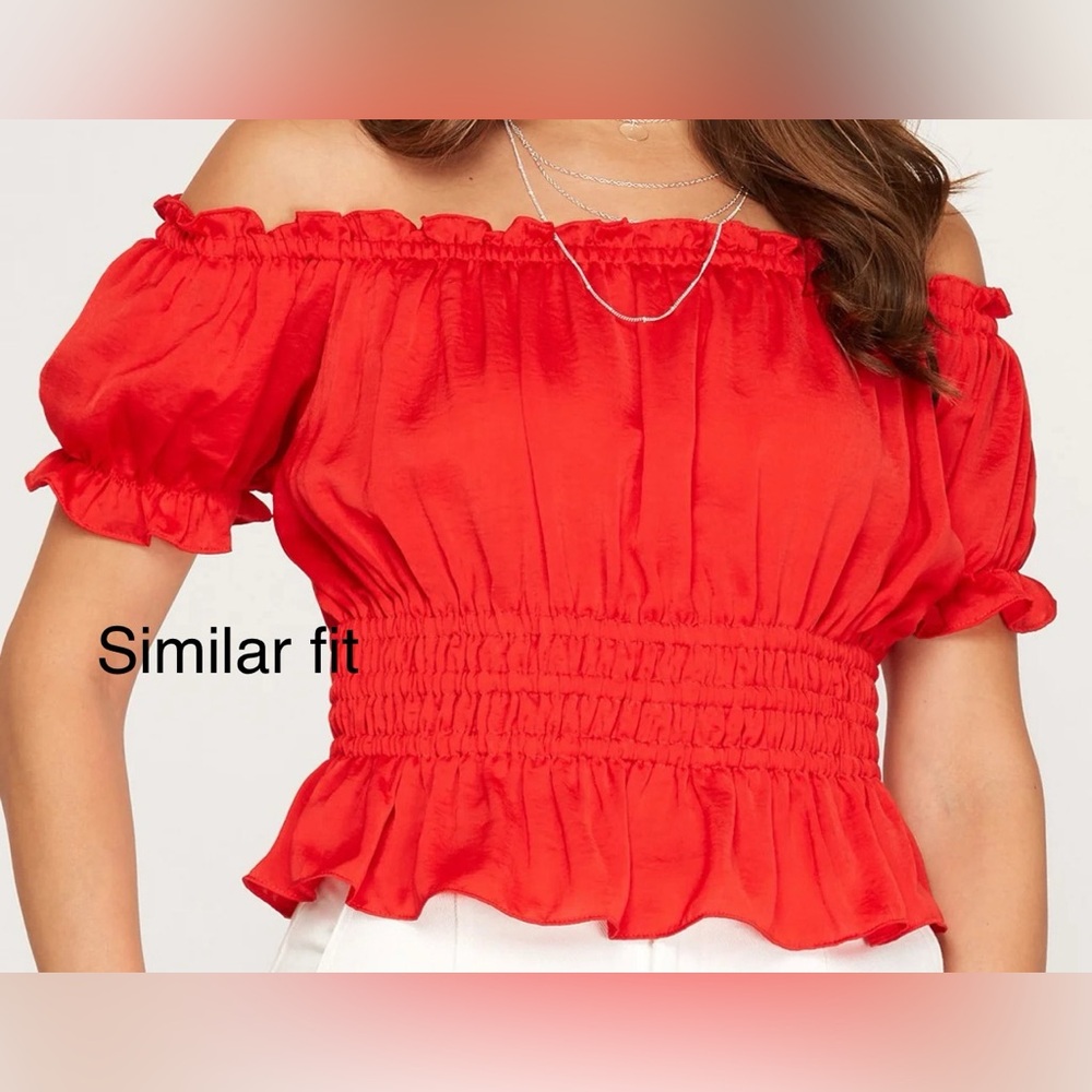 Red She and Sky over shoulder blouse. New with tag